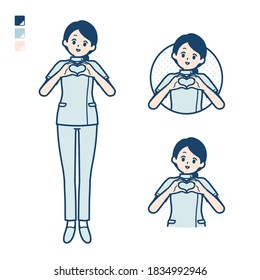 A young nurse woman with making a heart symbol by hand images.
It's vector art so it's easy to edit.
