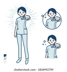 A young nurse woman with Pointing to the front images.
It's vector art so it's easy to edit.
