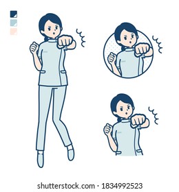 A young nurse woman with Punch in front images.
It's vector art so it's easy to edit.
