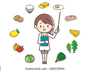 Young nutritionist woman and ingredients