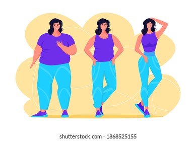 A Young Obese Woman Doing Exercise. A Girl Working In Sweat To Get Rid Of Belly Fat. Obesity.