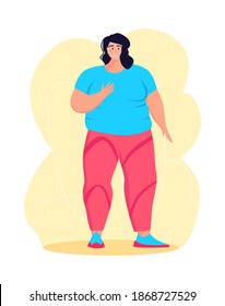 A young obese woman doing exercise. A girl working in sweat to get rid of belly fat. Obesity.