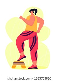 A young obese woman doing exercise. A girl working in sweat to get rid of belly fat. Obesity.