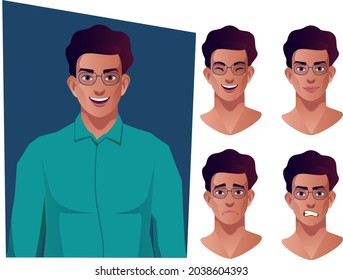 joven de oficina con diferentes expresiones faciales set ilustración vectorial