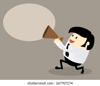 Young office man with a megaphone, Business concept, attention, use in advertising, presentations, brochures, blogs, documents and forms, etc.