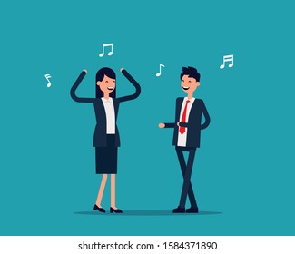Young office person are dancing happily. Relaxation concept, Vector illustration in cartoon design