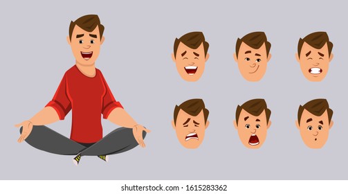 young office worker doing yoga or relax meditation. office worker character with different type of facial expression