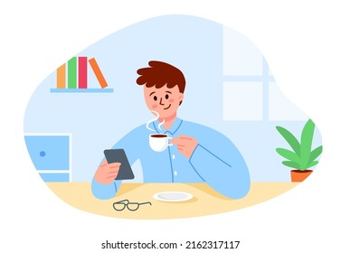 Young office worker drinking coffee during break time