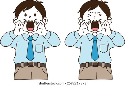 a young office worker shouting loudly. minimal line art vector illustration. 