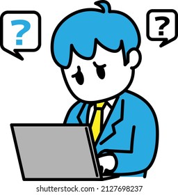 A young office worker who is in trouble while operating a computer