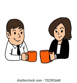Young office workers on a coffee break cartoon