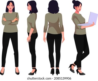 young office working women vector characters design in casual clothes diffrent posses