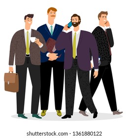 Young and old businessmen vector isolated on white background. Businessman team, business male young illustration
