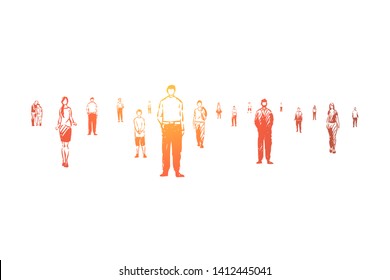 Young and old citizens, faceless men and women, diverse society, community, adults and little children