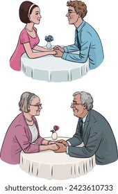 Young and old couple holding hands, love of life