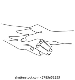 Young and Old Hands Holding Together Single Line Art, Intergenerational Care Vector Illustration
