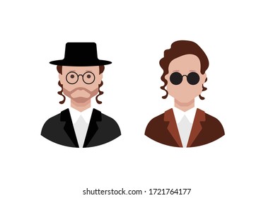 Diseño de iconos de vectores de vectores de avatar judíos jóvenes y viejos