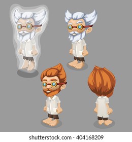Young and old Professor isolated on a gray background. Vector illustration.