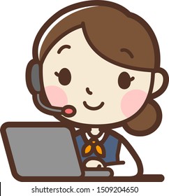 Young operator using Laptop PC. vector illustration. Isolated on white background.