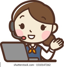 Young operator using Laptop PC. guide. vector illustration. Isolated on white background.
