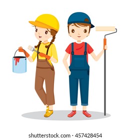 Young Painters With Tools, People Occupations, Profession, Worker, Job, Duty