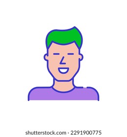 Joven hombre de piel pálida. Estilo de dibujos animados de color negrita icono simplista minimalista para marketing y marca