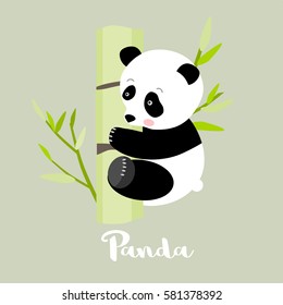 Young Panda on a bamboo tree, vector illustration