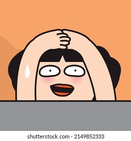 Young Panic Woman At Desk With Hands On The Head Concept Card Character illustration