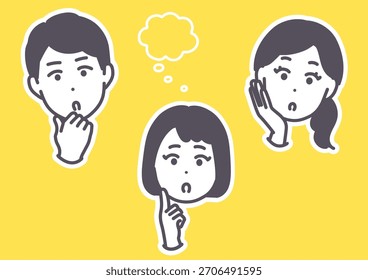 A young parent and child deep in thought. Illustration material suitable for accent use.