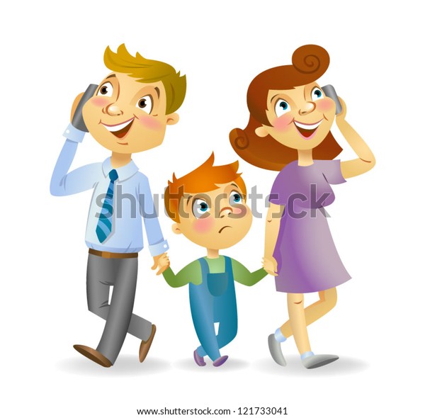 Young Parents Children Talking By Phone Stock Vector (Royalty Free ...
