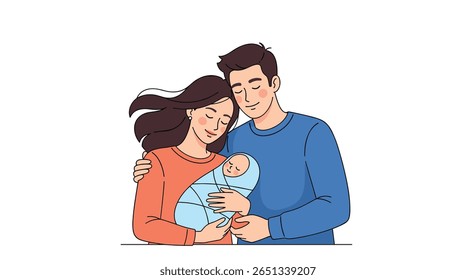 Jovens pais carregando seu bebê recém-nascido com amor e sensibilidade