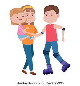 young parents with daughter characters vector illustration design