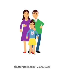 Young parents posing with their daughter, husband and wife with kid vector Illustration