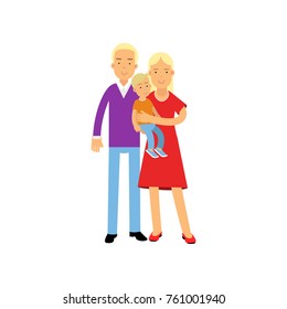 Young parents posing with their little son, husband and wife with kid vector Illustration
