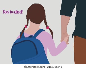 Young parents seeing their kids children to school for lessons classes after summer holidays. Welcome back to school. New academic educational year semester. Back to school.