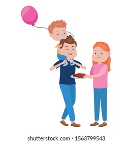 young parents with son and balloon helium vector illustration design