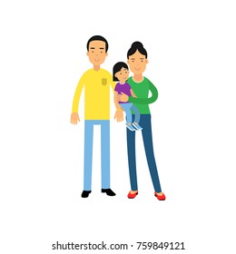 Young parents standing with their little daughter, happy family concept vector Illustration