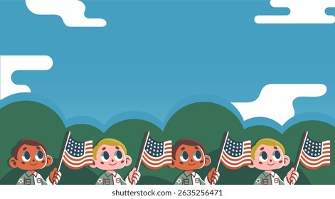 Young Patriots American boy Celebrating Independence Day, 4 July and honoring on Memorial Day