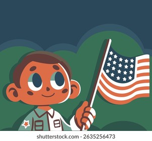 Young Patriots American boy Celebrating Independence Day, 4 July and honoring on Memorial Day