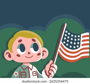 Young Patriots American boy Celebrating Independence Day, 4 July and honoring on Memorial Day