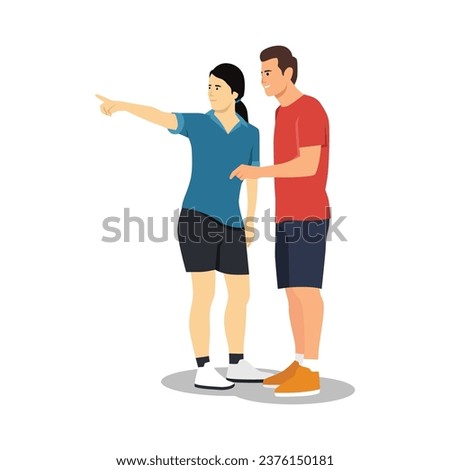Young People Asking Way Flat Vector Illustration. Lost Tourists Looking for Location Isolated Characters. Flat vector illustration isolated on white background