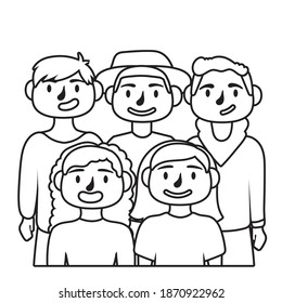 young people avatars characters line style icon vector illustration design