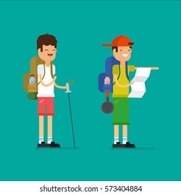 Young people camping Vector illustration