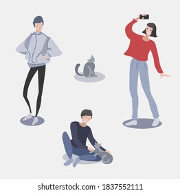young people caracters - set of a digital illustratios in a cold colors