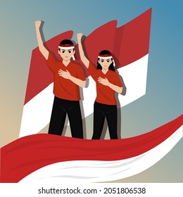 Young people celebrate Indonesian Youth Pledge or Sumpah Pemuda at 28 October. Vector illustration.