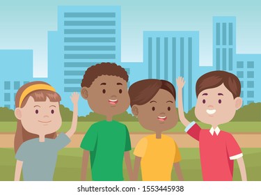 young people characters in the city vector illustration design