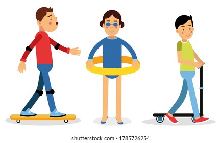 Young People Characters Doing Sport Vector Illustration Set