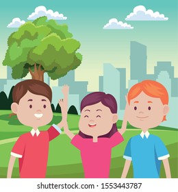 young people characters in the field vector illustration design