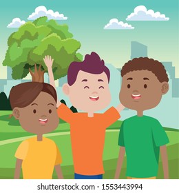 young people characters in the field vector illustration design