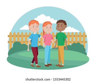 young people characters in the field vector illustration design